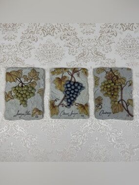 Grapevine Resin Wall Plaque Trio, Signed CB, Wine, Fancy